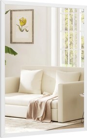 HOMCOM Oglindă de perete dreptunghiulară 60 x 40 cm, ramă din lemn alb, ideală pentru baie, living sau dormitor | Aosom Romania