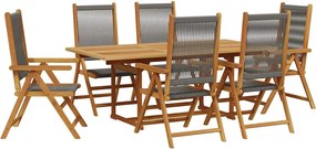 vidaXL Set mobilier de grădină 7 piese polipropilenă gri/lemn masiv
