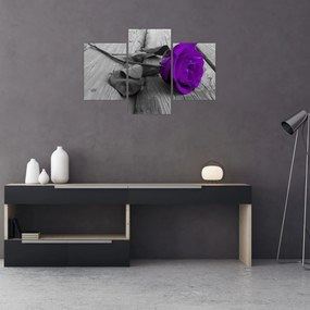 Tablou - Trandafir violet cu tulpina verde (90x60 cm)