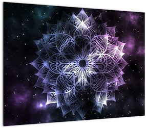 Tablou pe sticlă - Mandala Lotus în spațiu (70x50 cm)