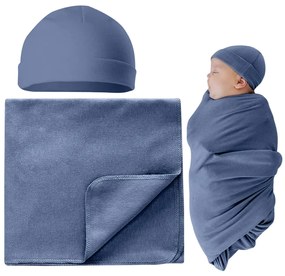 Set paturica si caciulita din bumbac pentru nou-nascut Kidizi, Petrol Blue