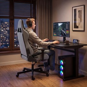 HOMCOM Scaun Gaming Ergonomic cu Masaj încălzit, Suport Picioare, Textil, Gri | Aosom Romania
