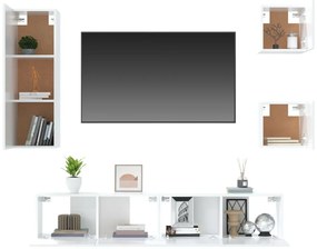Set dulap TV, 5 piese, alb extralucios, lemn prelucrat 5, Alb foarte lucios, 80 x 30 x 30 cm