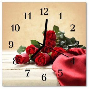 Ceas de perete din sticla pătrat Trandafiri flori roșii