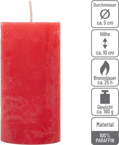 Set de lumânări rustice, 10 cm, Ø 5 cm, roșu, 16 buc