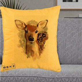 Perna Decorativa Caprioara Pui Acuarela, 40x40 cm, Galben, Husa Detasabila, Perna Inclusa, BEKZ®