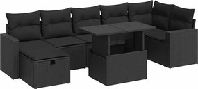 vidaXL Set mobilier de grădină cu perne, 8 piese, negru, poliratan