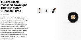 Spot LED incastrabil TULIPA Black recessed downlight 10W 24° 4000K CRI90 dali IP44