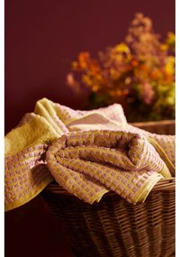 Prosop galben-roz din bumbac organic din frotir 50x100 cm Check – JUNA