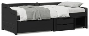 vidaXL Pat de zi cu 3 sertare fără saltea „IRUN” Negru 90x200 cm