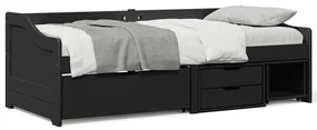 vidaXL Pat de zi cu 3 sertare fără saltea „IRUN” Negru 90x200 cm