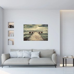 Tablou cu dig din lemn la mare (90x60 cm)