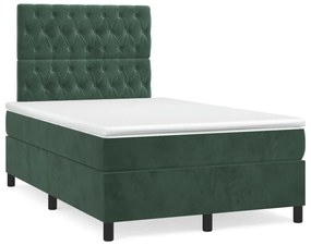 3270016 vidaXL Pat box spring cu saltea, verde închis, 120x190 cm, catifea