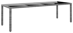 vidaXL Masă de grădină gri 250x100x75 cm sticlă securizată/poliratan