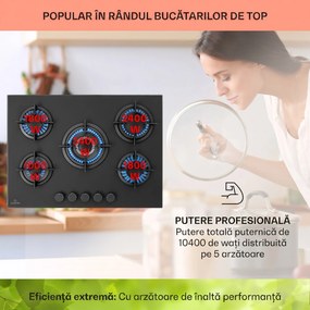 Klarstein Firetale, plită cu gaz, 5 arzătoare, 70 cm, arzătoare din aluminiu, inclusiv furtun și reductor de presiune