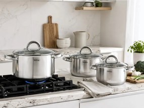 Set de oale Rosberg R51210L6C, 6 buc., Scala de masurare, Capace din sticla, Otel inoxidabil, Inductie, Argintiu