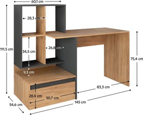 Masă PC, stejar craft auriu/grafit, EROSS NEW