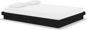 vidaXL Cadru de pat dublu, negru, 135x190 cm, lemn masiv