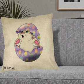 Perna Decorativa Iepuras din Ou de Pasti, 40x40 cm, Crem, Husa Detasabila, Perna Inclusa, BEKZ®