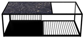 Masă de cafea cu sticlă călită, pentru spațiu de depozitare generos, 110x48x35 cm, Negru