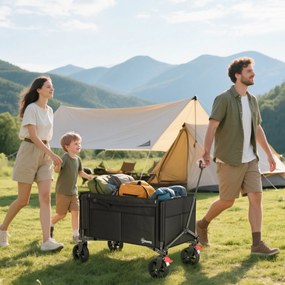 Outsunny Cărucior de grădină pliabil 150 L, cărucior de transport de plajă mâner reglabil buzunare laterale 85 x 50 x 90 cm negru | Aosom Romania