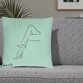 Perna Decorativa Picioare cu Tocuri Line Art, 40x40 cm, Verde Menta, Husa Detasabila, Perna Inclusa, BEKZ®