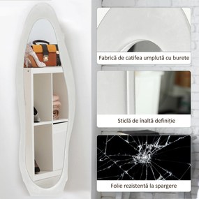 HOMCOM Oglindă cu Ramă Ondulată din Catifea, Oglindă Modernă de Podea sau Fixată pe Perete, 160x50 cm, Alb | Aosom Romania