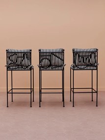 Scaun de bar cu dungi, din bumbac si metal, Abstract Springs
