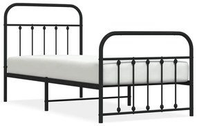 352589 vidaXL Cadru pat metalic cu tăblii de cap/picioare, negru, 90x200 cm