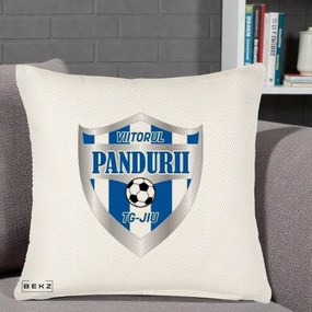 Perna Personalizata Pandurii Targu Jiu Fotbal, 40x40 cm, Crem Reliefat, Husa Detasabila, Perna Inclusa, BEKZ®