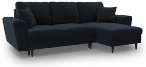 Colțar albastru închis extensibil, cu spațiu de depozitare cu tapițerie din catifea Kyoto – Cosmopolitan Design