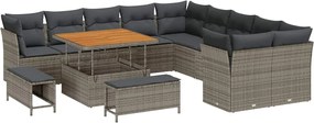 vidaXL Set de canapele pentru grădină cu pernă 13 pcs Gri poliratan