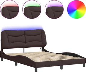 vidaXL Cadru de pat cu LED fără saltea Hvar țesătură maro închis 140x190 cm