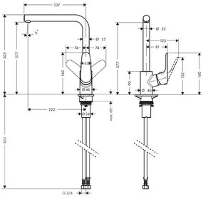 Baterie de bucatarie monocomanda, Hansgrohe, Focus, M41 280, crom