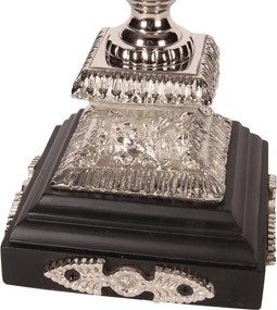 Suport lumânare din alamă și sticlă, argintiu, cu frunze de palmier și soclu negru, 60 x 26 cm, „Sylvaine”
