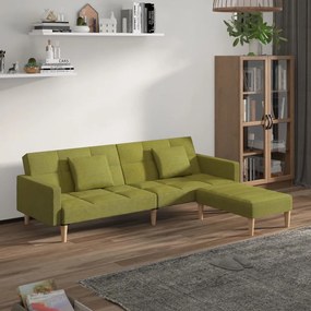 Canapea extensibila 2 locuri 2 perne taburet, verde, textil Verde, Cu suport de picioare