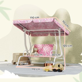 AIYAPLAY Leagăn pentru Copii de Exterior cu 2 Locuri, Acoperiș Reglabil și Centuri de Siguranță, Leagăn Grădină și Interior din Oțel și Material Oxford, Max 60 kg, 112x75x120 cm, Roz | Aosom Romania