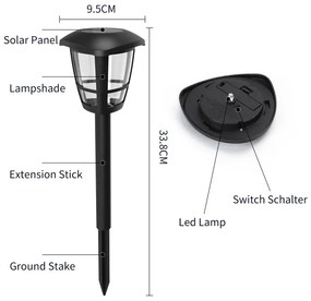 Aigostar - Set de 12 buc. lămpi solare LED, 0,06 W/2 V, 33,8 cm, 6500 K, IP44, negre