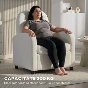 HOMCOM Fotoliu Tapițat cu Spațiu Ascuns, Spătar Înalt, Fotoliu Modern cu Brațe și Pernă Lombară, Material Teddy, pentru Dormitor și Sufragerie, Crem | Aosom Romania
