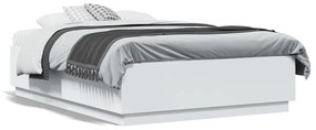 3209653 vidaXL Cadru de pat cu lumini LED, alb, 120x190 cm, lemn prelucrat