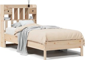 vidaXL Pat cu bibliotecă fără saltea, 90x200 cm, lemn masiv pin