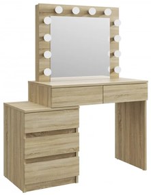 SEM509 - Set Masa toaleta, 112 cm, cosmetica machiaj oglinda masuta vanity, oglinda cu LED-uri cu sau fara scaun - Sonoma