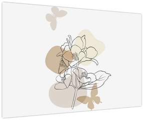 Tablou - Flori bej cu fluture N⁰1 (90x60 cm)