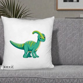Perna Decorativa Parasaur Verde, 40x40 cm, Alb Pufos, Husa Detasabila, Perna Inclusa, BEKZ®
