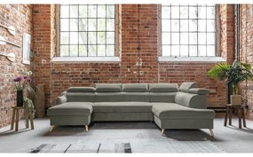 Colțar gri deschis extensibil cu tapițerie din catifea (cu colț pe partea dreaptă/în formă de "U") Sweet Harmony – Miuform