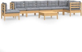 vidaXL Set mobilier de grădină cu perne gri, 9 piese, lemn masiv pin