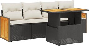 vidaXL Set mobilier de grădină cu perne, 5 piese, negru, poliratan
