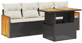 3273835 vidaXL Set mobilier de grădină cu perne, 5 piese, negru, poliratan