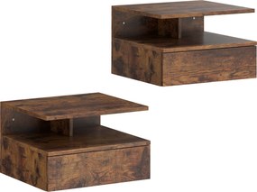 HOMCOM Set de 2 Noptiere Suspendate cu Sertar și Raft Deschis, 35x32x22.5 cm, Maro Rustic | Aosom Romania