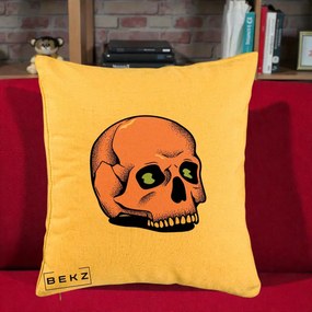 Perna Decorativa Craniu Roz Tatoo Art Halloween, 40x40 cm, Galben, Husa Detasabila, Perna Inclusa, BEKZ®